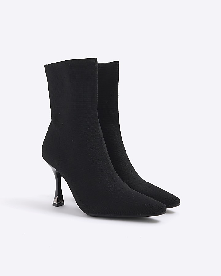 Black Knit Heeled Sock Boots | River Island