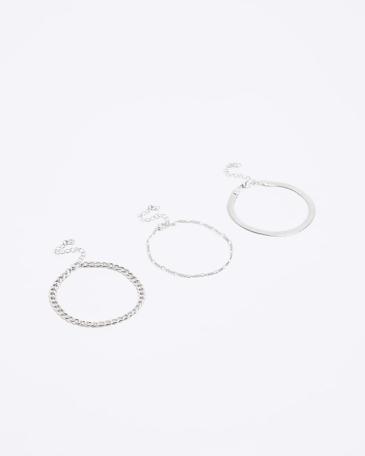 Silver colour chain anklet multipack