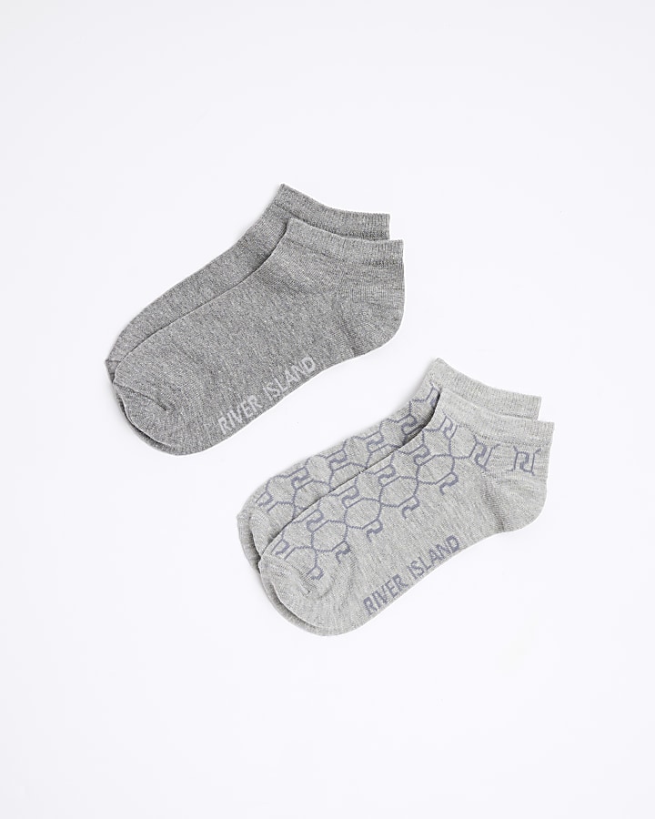 Grey monogram trainer socks multipack