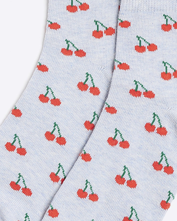 Blue Cherry Frill Socks