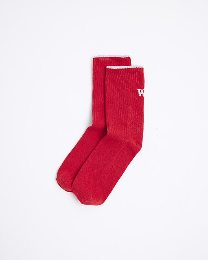 Red graphic ankle socks