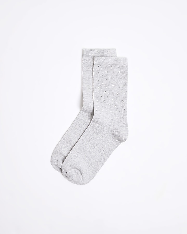 Grey diamante embellished socks