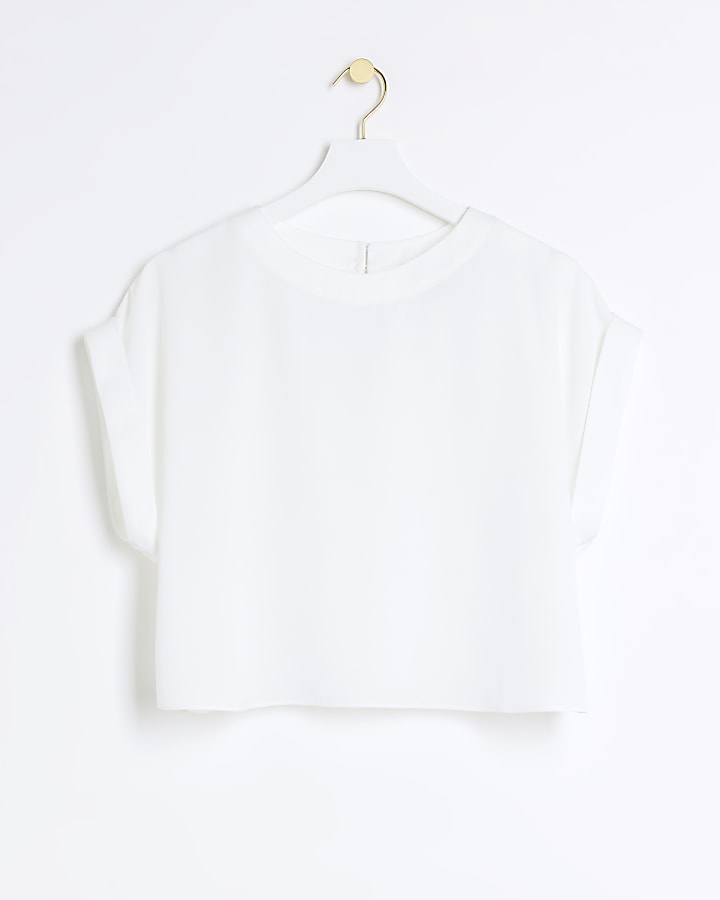 White turn cuff crop t-shirt