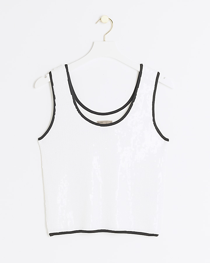 White sequin scoop neck vest top River Island