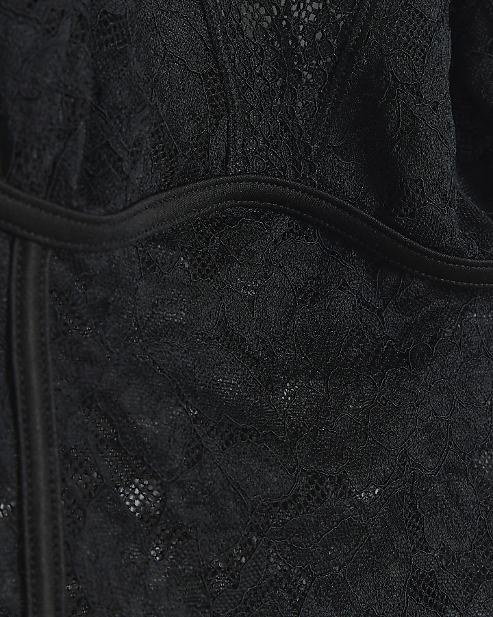 Black lace halter neck bodysuit | River Island