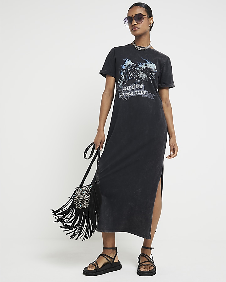 Grey Eagle Flame Rock Midi T-shirt Dress | River Island