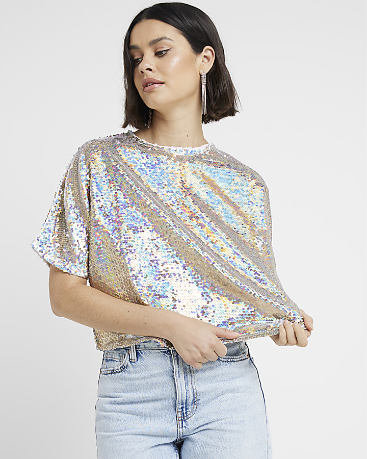 Gold iridescent sequin t-shirt