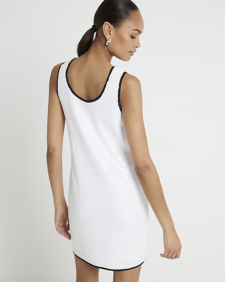 White sequin taped slip mini dress