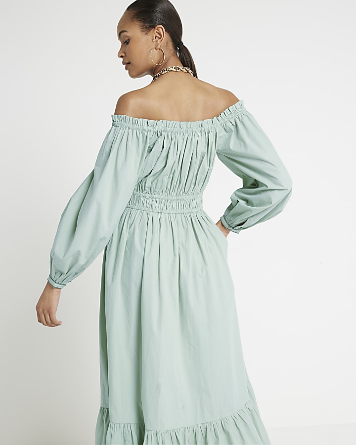 Women's Button Shirt Dress – V-Neck, Long Sleeve, Pockets, Pleated Swing Midi Dress (Khaki, Medium) - View #2