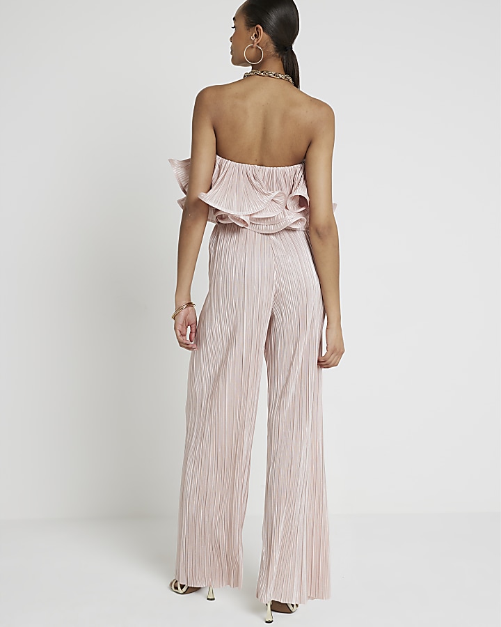 Pink Plisse Wide Leg Trousers