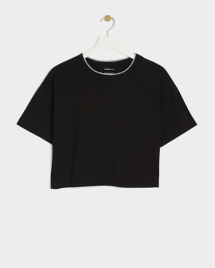 Black  Whipstitch Crop T-shirt