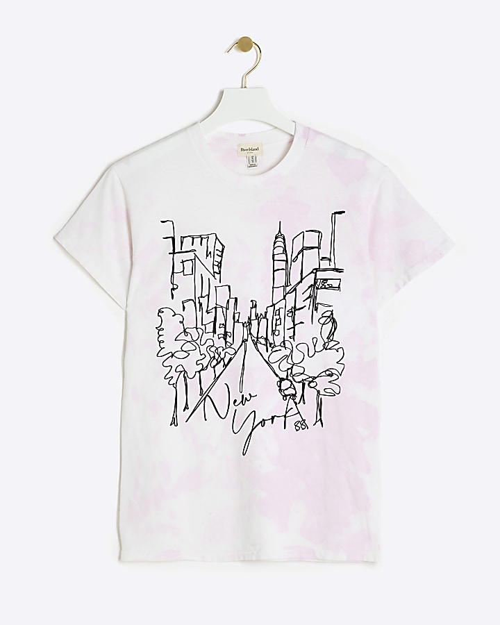 Pink Tie Dye Graphic Print T-shirt