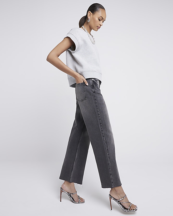 Black Faded Relaxed Straight Jeans | River Island