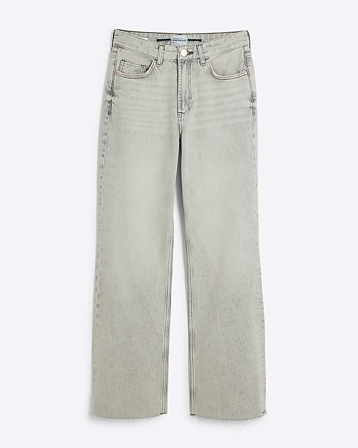 Grey high waisted wide leg jeans River Island