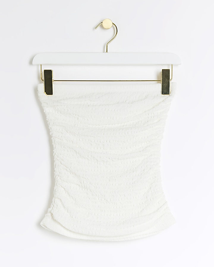 Cream Textured Ruched Tube Top