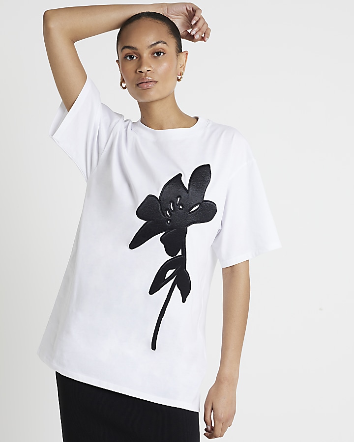 White Lily Applique Boyfriend T-shirt