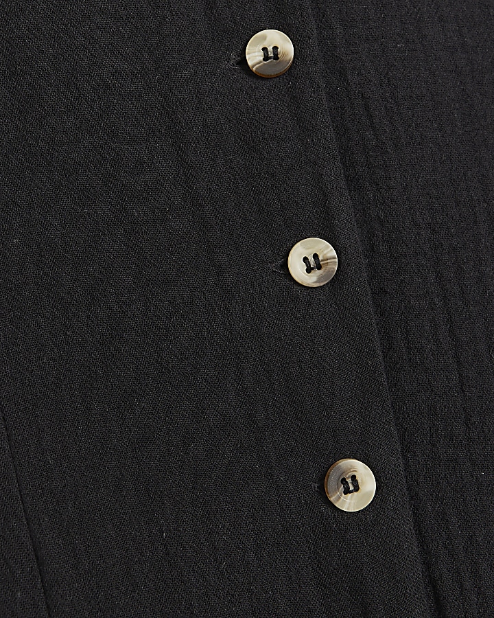 Black textured button through jumpsuit