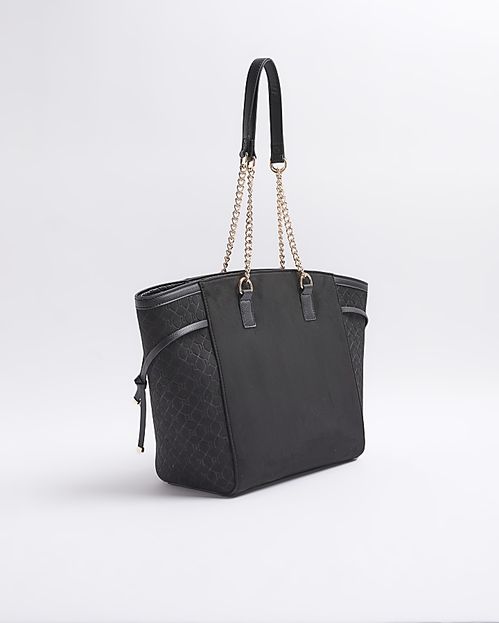 Black suedette wing pouch tote bag