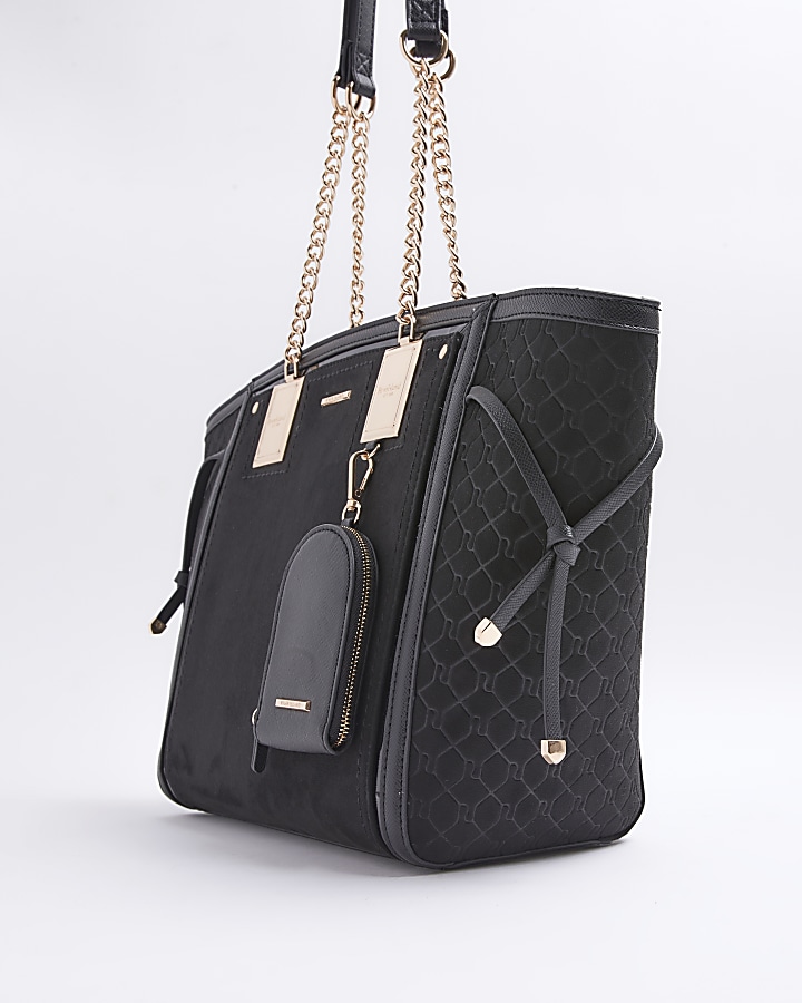 Black suedette wing pouch tote bag