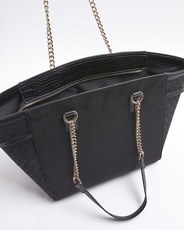 Black suedette wing pouch tote bag