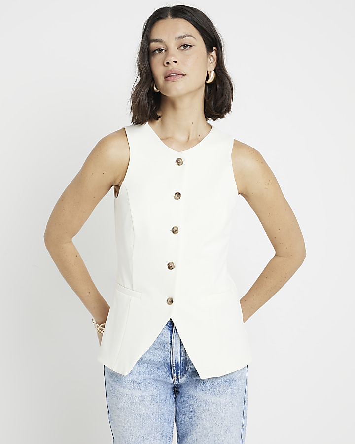 Cream crew neck waistcoat River Island