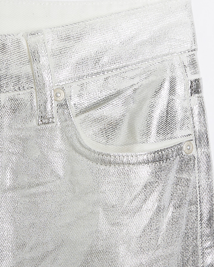 Silver relaxed straight coated jeans River Island