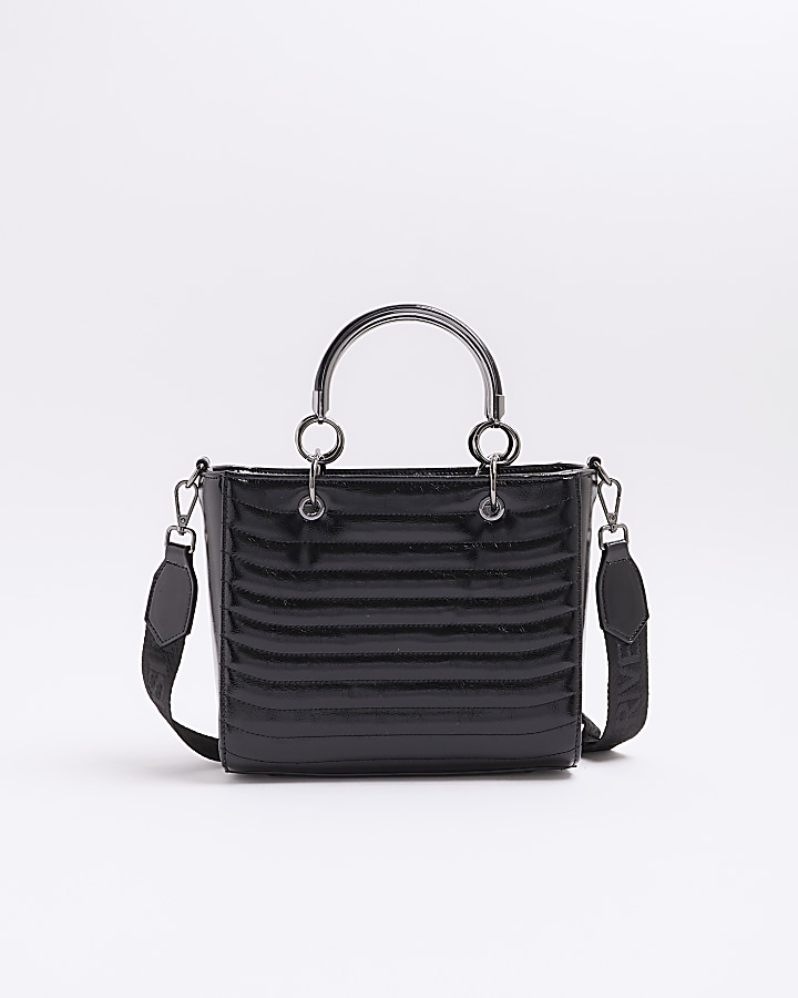 Black quilted tote bag River Island