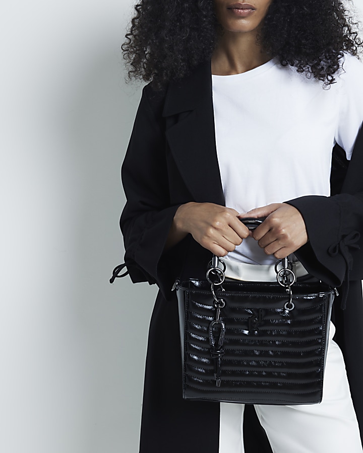 Black quilted tote bag River Island