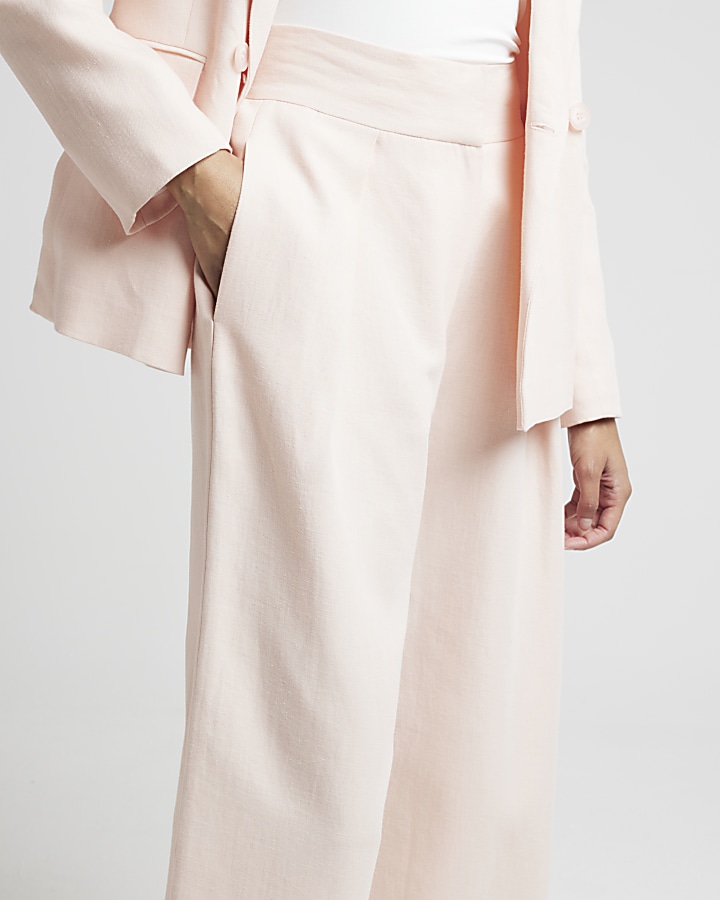 Pink Linen Blend Wide Leg Trousers