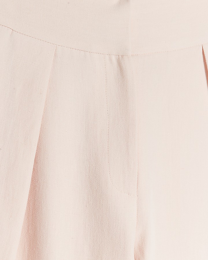 Pink Linen Blend Wide Leg Trousers