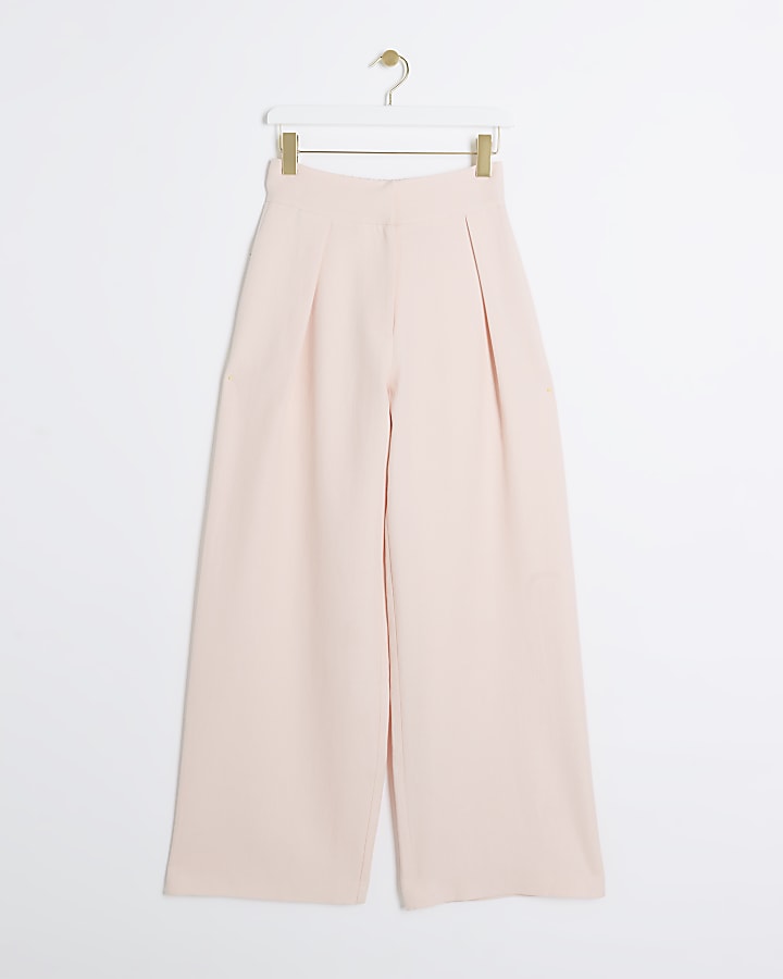 Pink Linen Blend Wide Leg Trousers