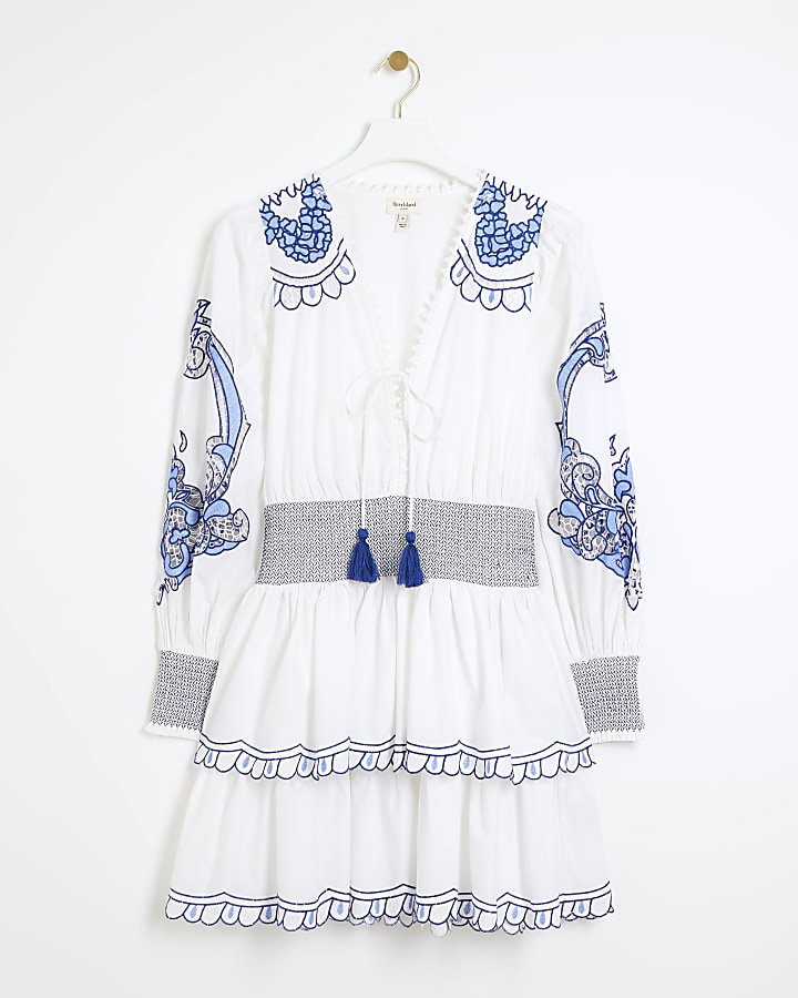 White Broderie Embroidered Swing Mini Dress