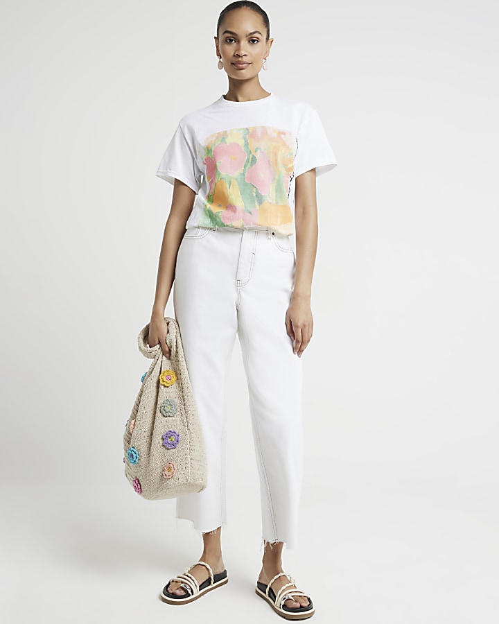 white colorful graphic tee