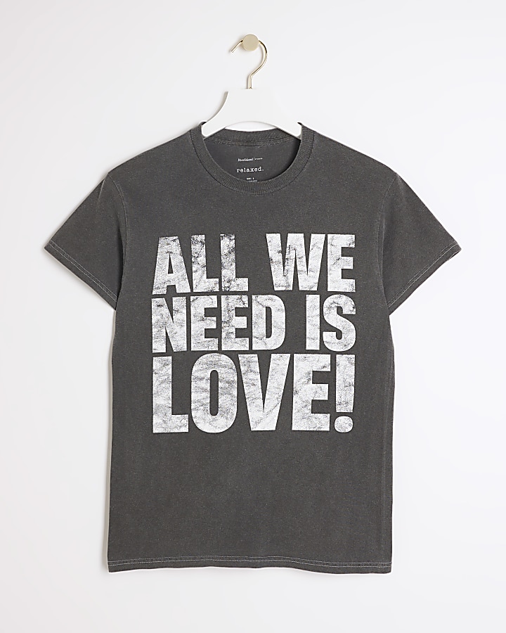 Grey All You Need Is Love Graphic T-shirt