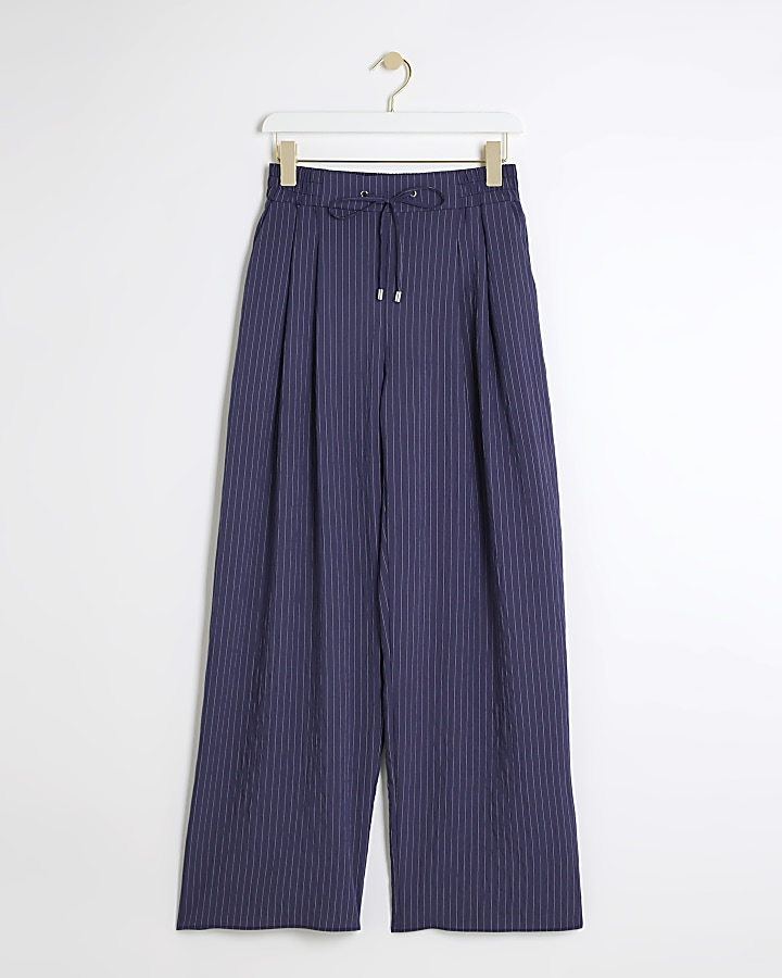 Navy Stripe Wide Leg Trousers