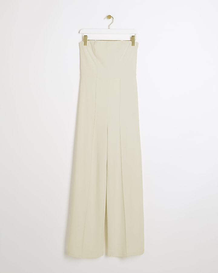 Cream Bandeau Wide Leg Jumpsuit