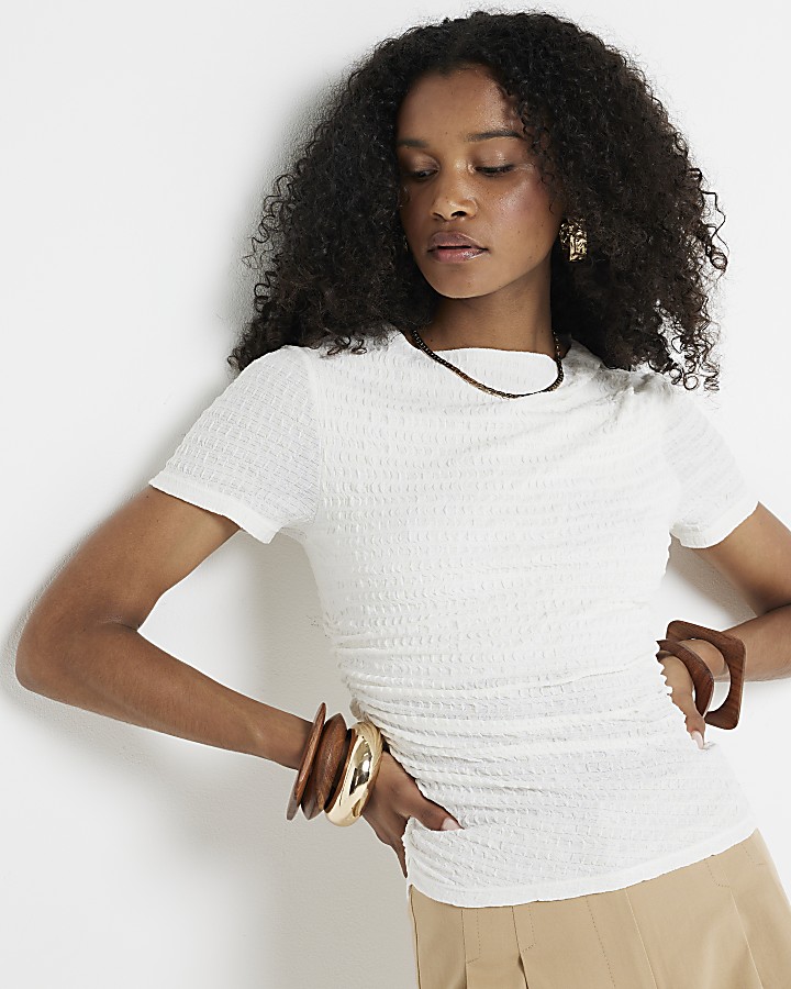 Cream Textured T-Shirt | River Island