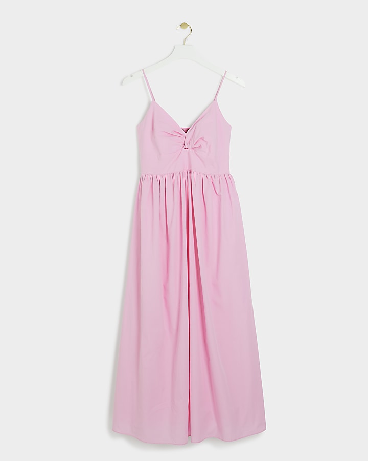 Pink twist front skater midi dress