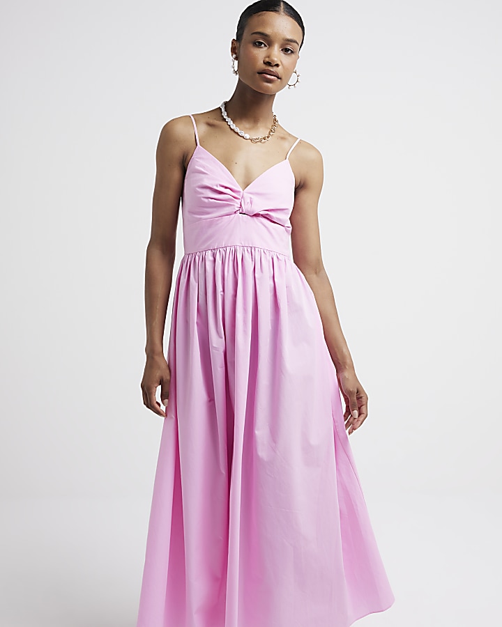 Pink twist front skater midi dress