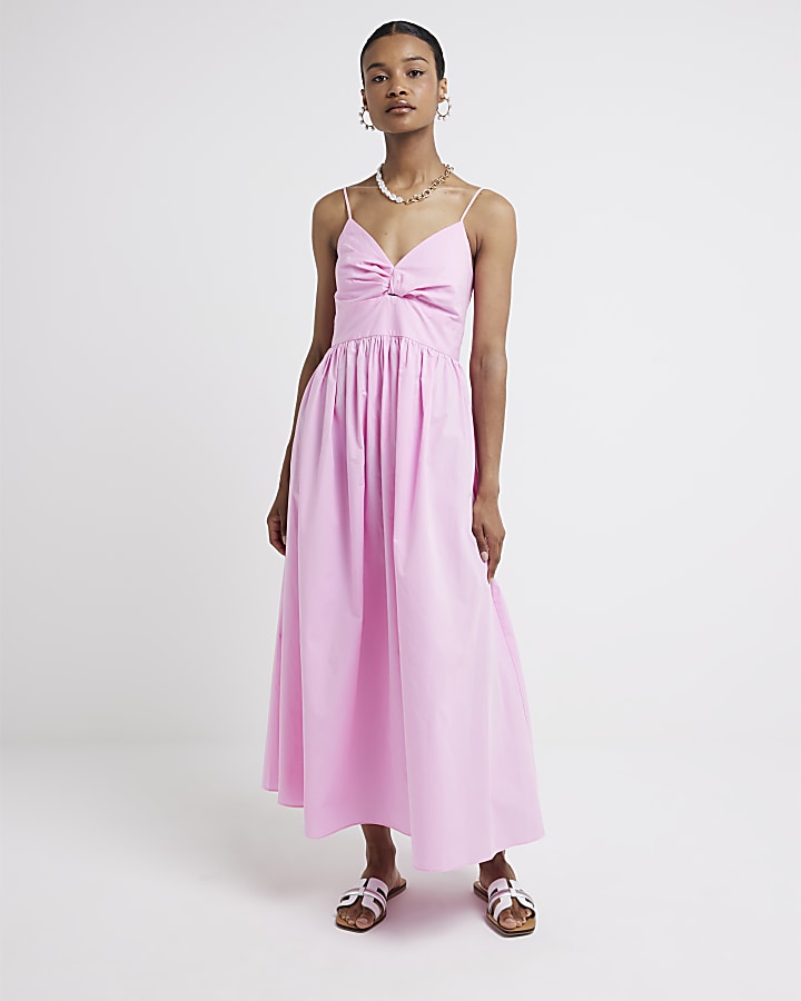 Pink twist front skater midi dress