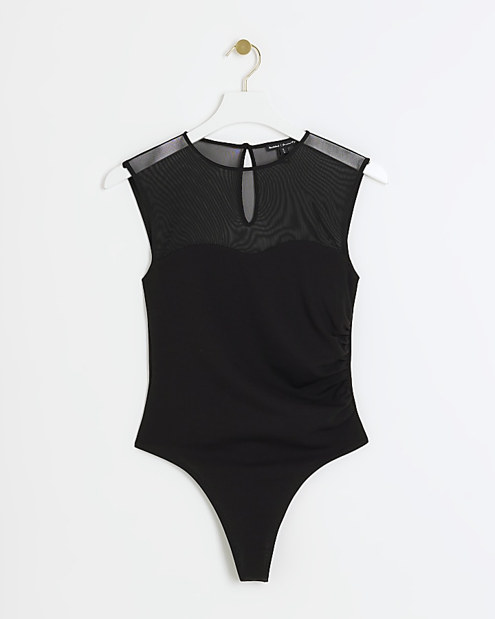 Black Mesh Sweetheart Bodysuit