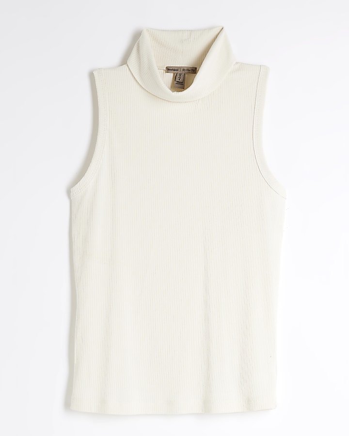 Cream Sleeveless Roll Neck Top | River Island