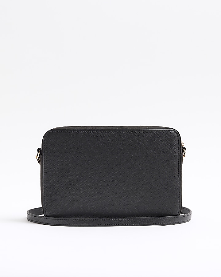 Black suedette boxy cross body bag | River Island