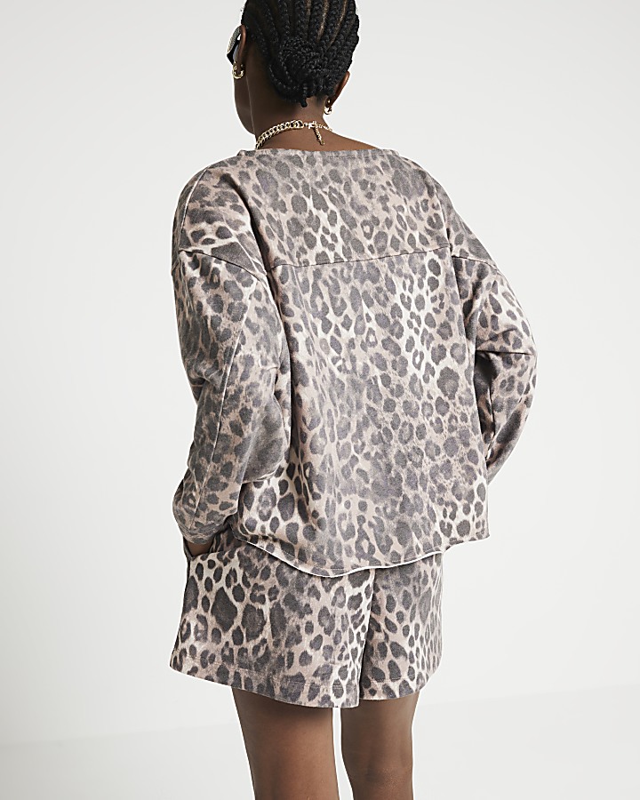 Brown Leopard print Runner Shorts