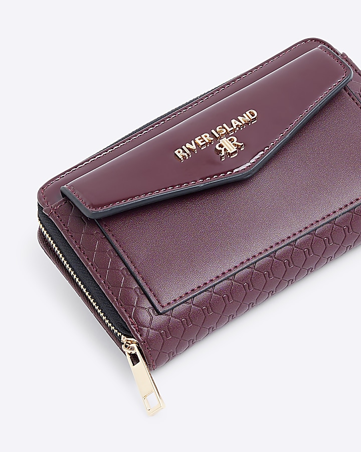 Dark Red patent embossed envelope purse