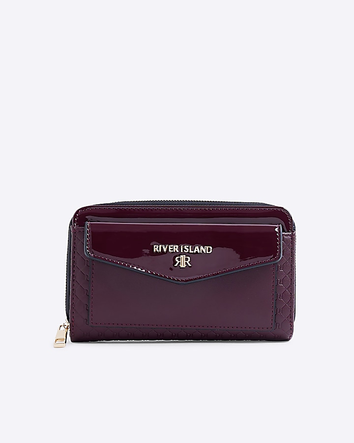 Dark Red patent embossed envelope purse