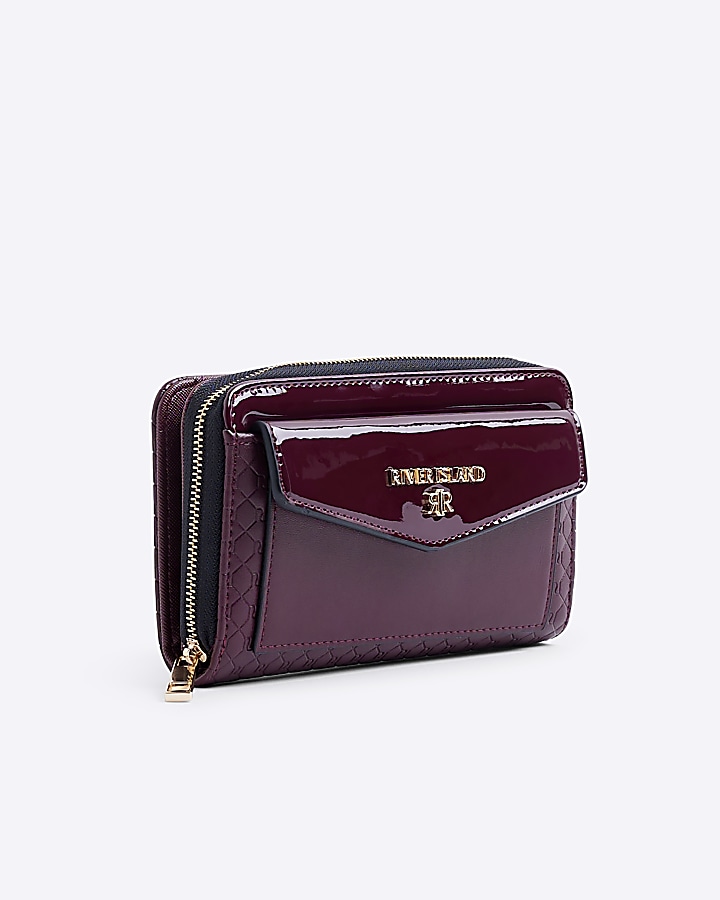 Dark Red patent embossed envelope purse