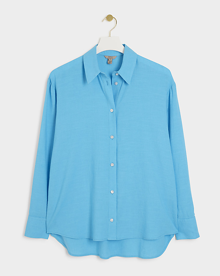 Blue linen blend oversized shirt