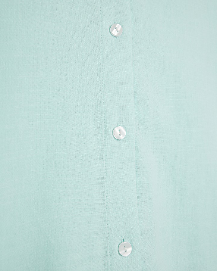 Aqua linen blend boyfriend shirt