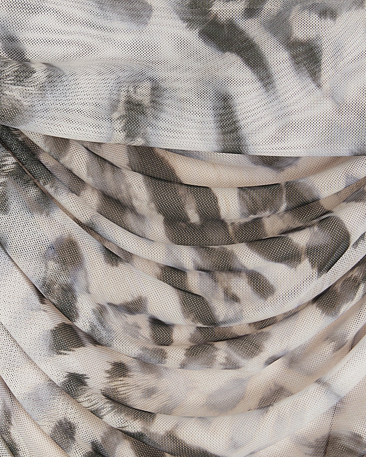 Grey mesh leopard print bardot top